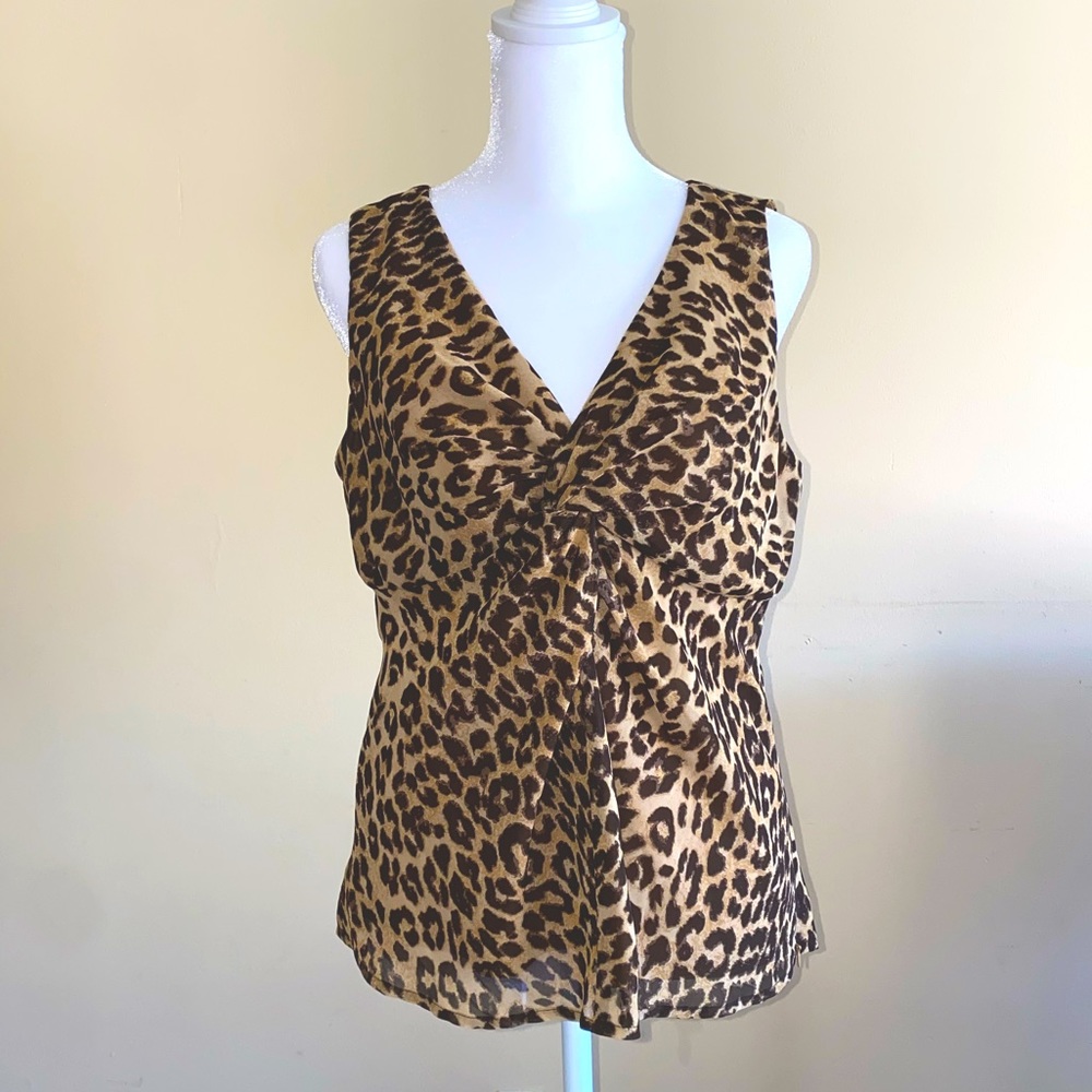 Ann Taylor Petite 6P Leopard Print Crepe Blouse